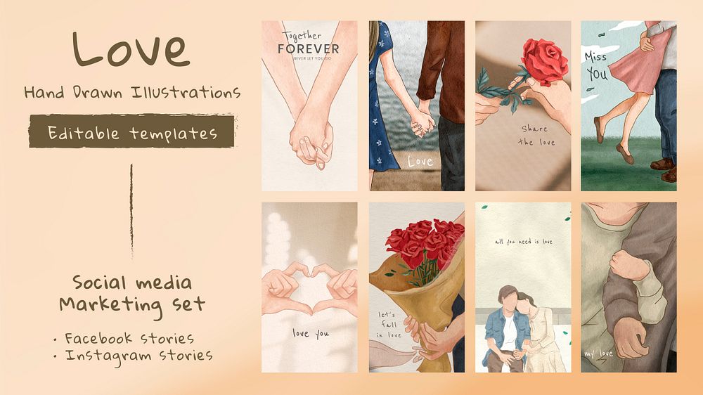 Romantic Valentine&rsquo;s graphic templates psd social media story collection