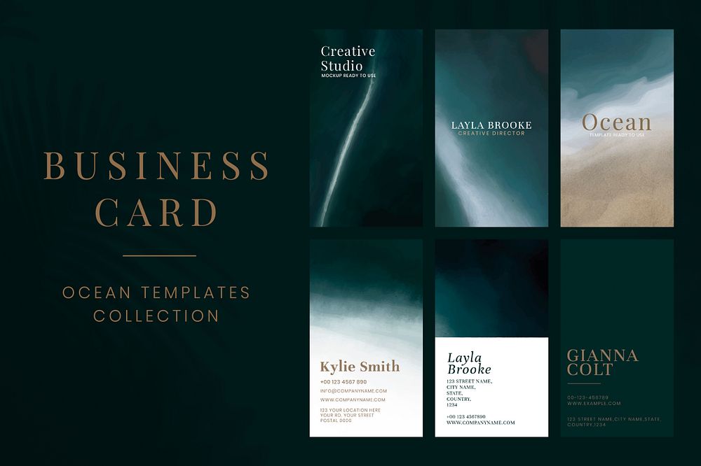 Business card editable templates psd ocean with black background
