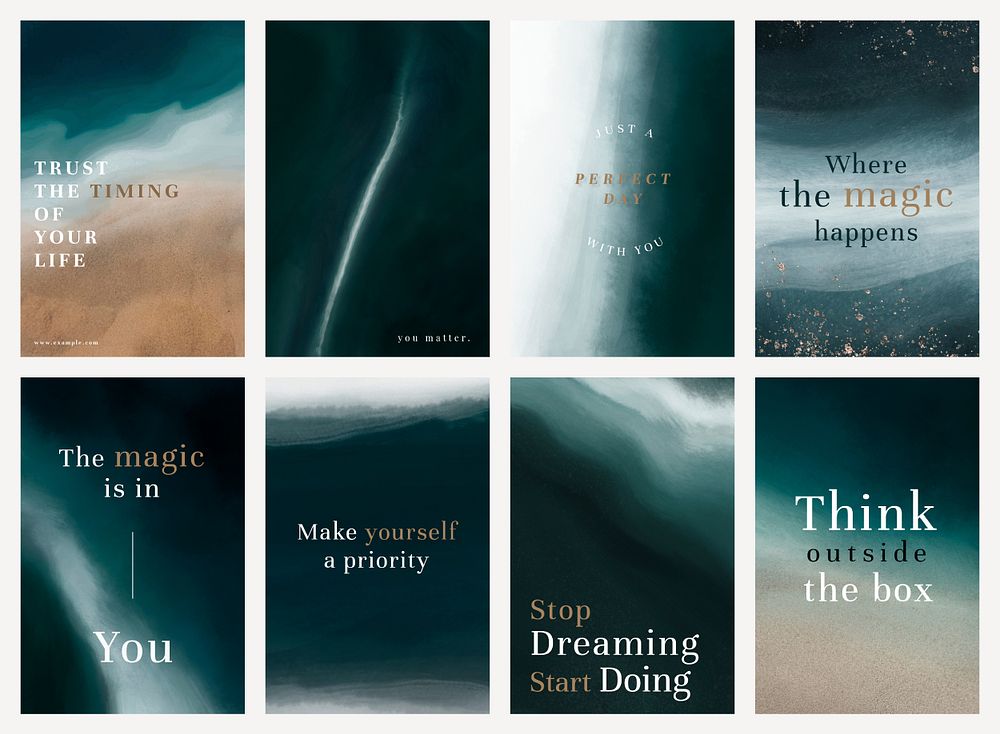 Aesthetic positive quotes psd template watercolor ocean set