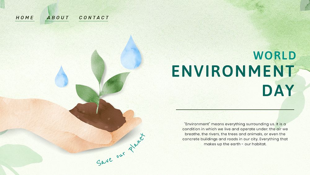 Editable environment presentation template psd with world environment day text in watercolor