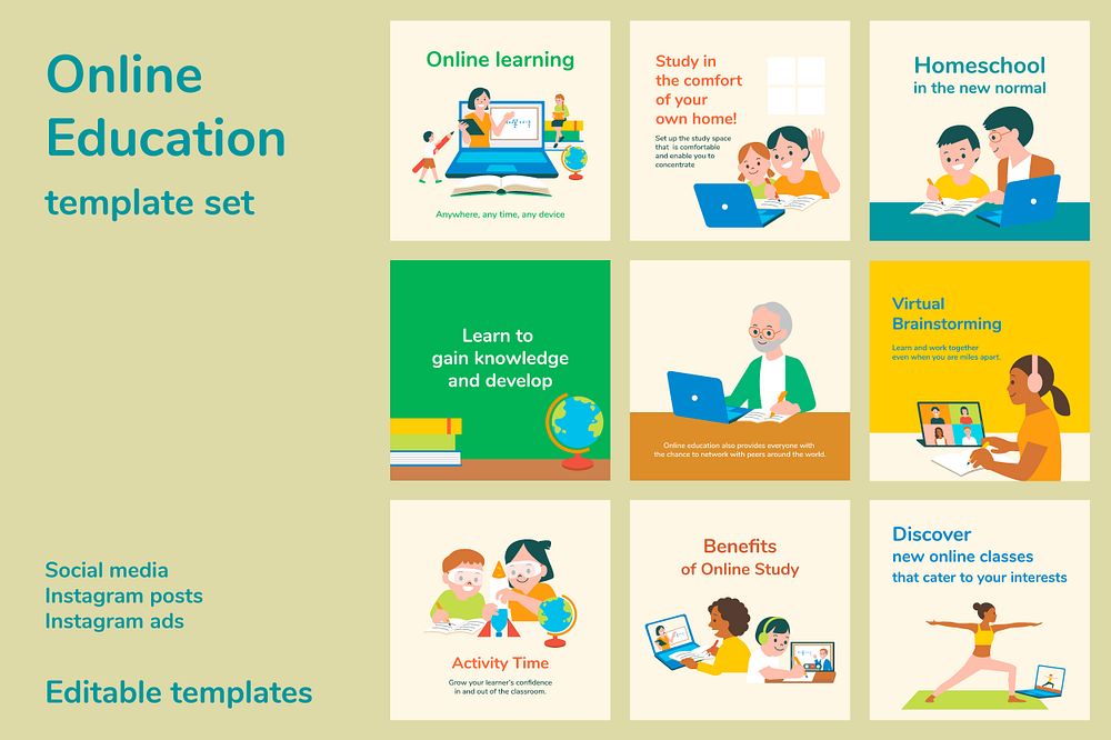 Online learning editable template psd education set