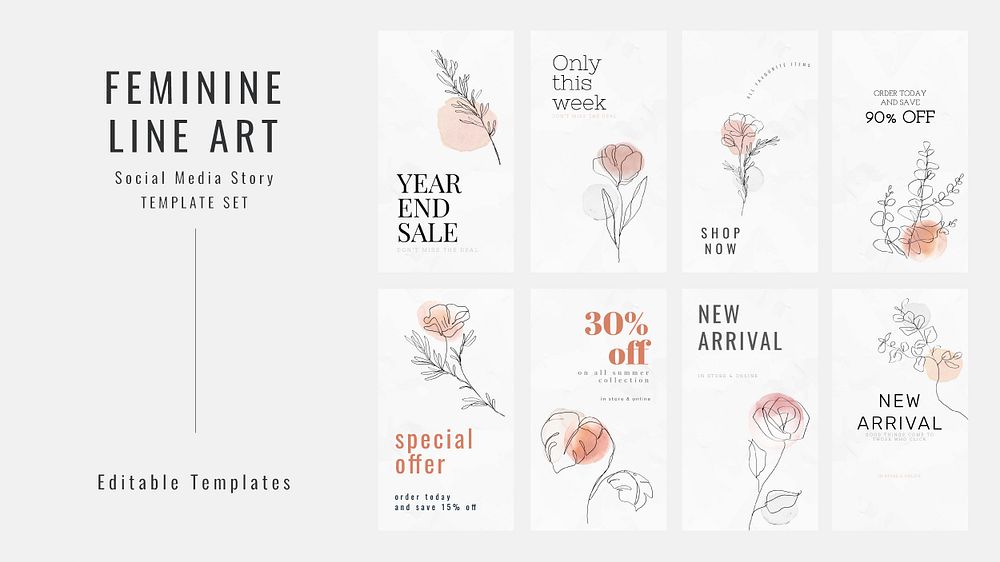 Sale templates psd for online shopping business line art feminine design ad collection