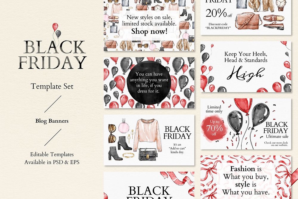 Black Friday sale template psd set for blog banners