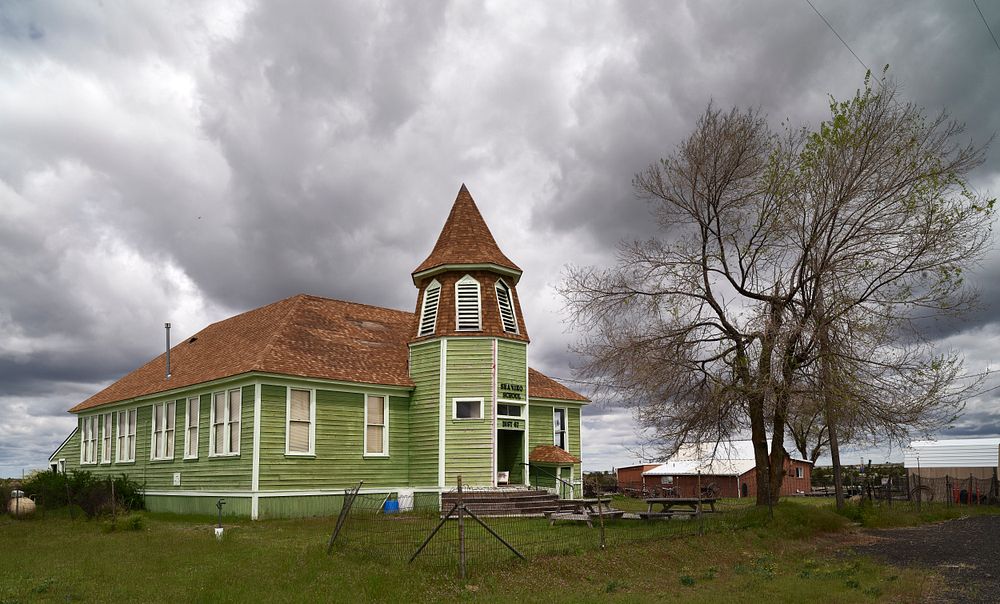 Schoolhouse in Shaniko, a tiny Oregon community that is largely a ghost town that also includes a few small businesses…
