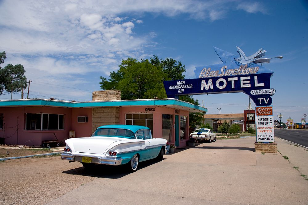 Blue Swallow Motel on Route 66 in Tucumcari, New Mexico was built in 1939 by W.A. Higgins.