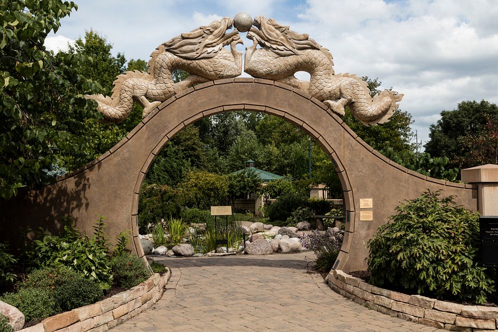 The "Moongate" at the Riverside International Friendship Gardens in the Mississippi River port of La Crosse, Wisconsin
