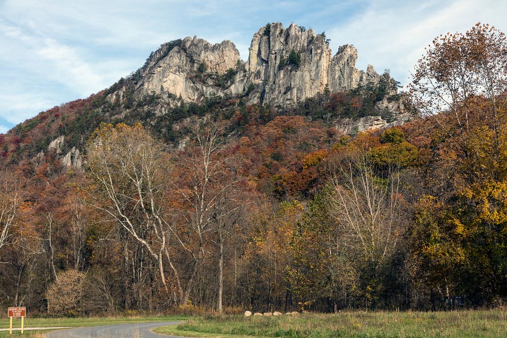 The Seneca Rocks, a large crag and local landmark in Pendleton County in the Eastern Panhandle of West Virginia (it has a…