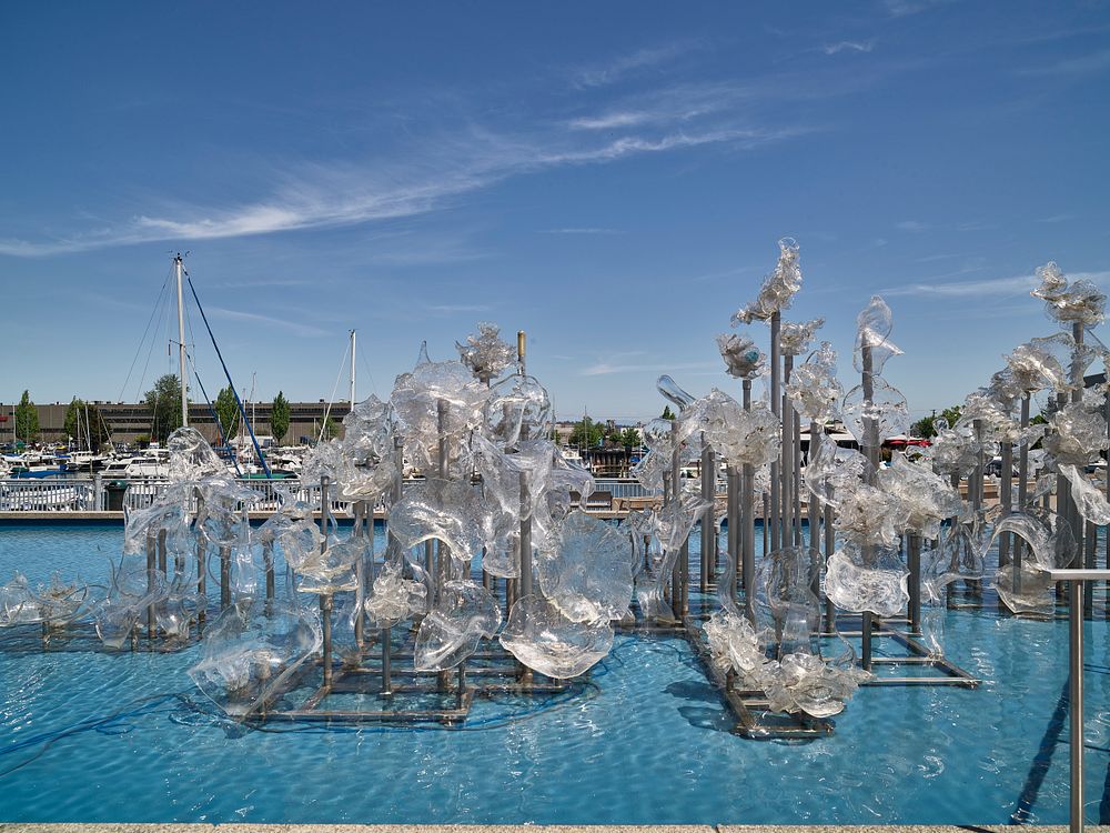 Outdoor sculptures at the Museum of Glass in Tacoma, Washington.  Dedicated to the medium of glass art, the museum was…