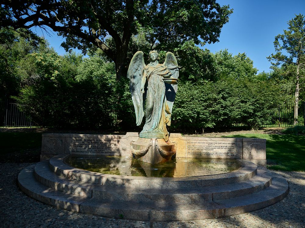 The Ruth Ann Dodge Memorial, known locally as the "Black Angel," in Council Bluffs, a city across the river from larger…