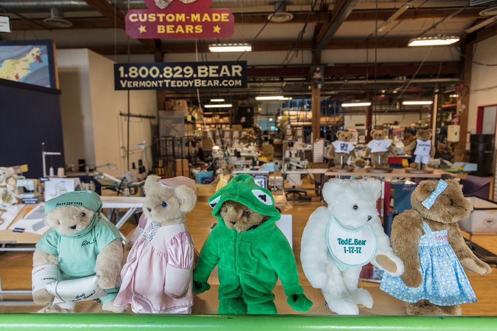 Scene at the Vermont Teddy Bear Company factory in Shelburne, Vermont.