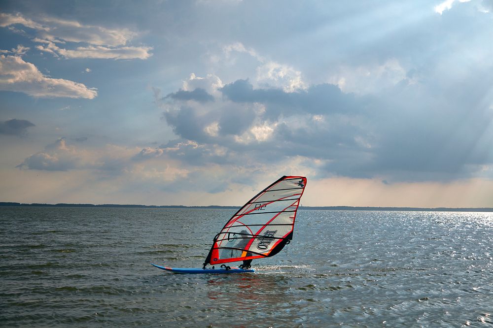 Windsurfer in Indian River Bay between Dewey Beach and Bethany Beach, Delaware.