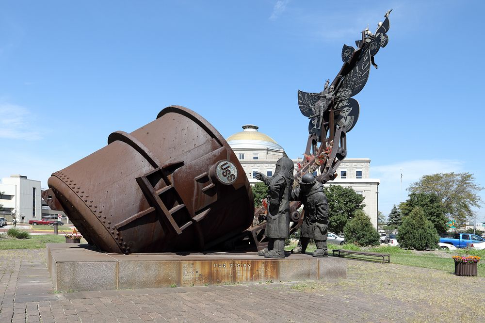 Artist Omri Amrany's sculpture, "The Fusion," installed in 2006 to mark the centennial of Gary, Indiana, one of America's…