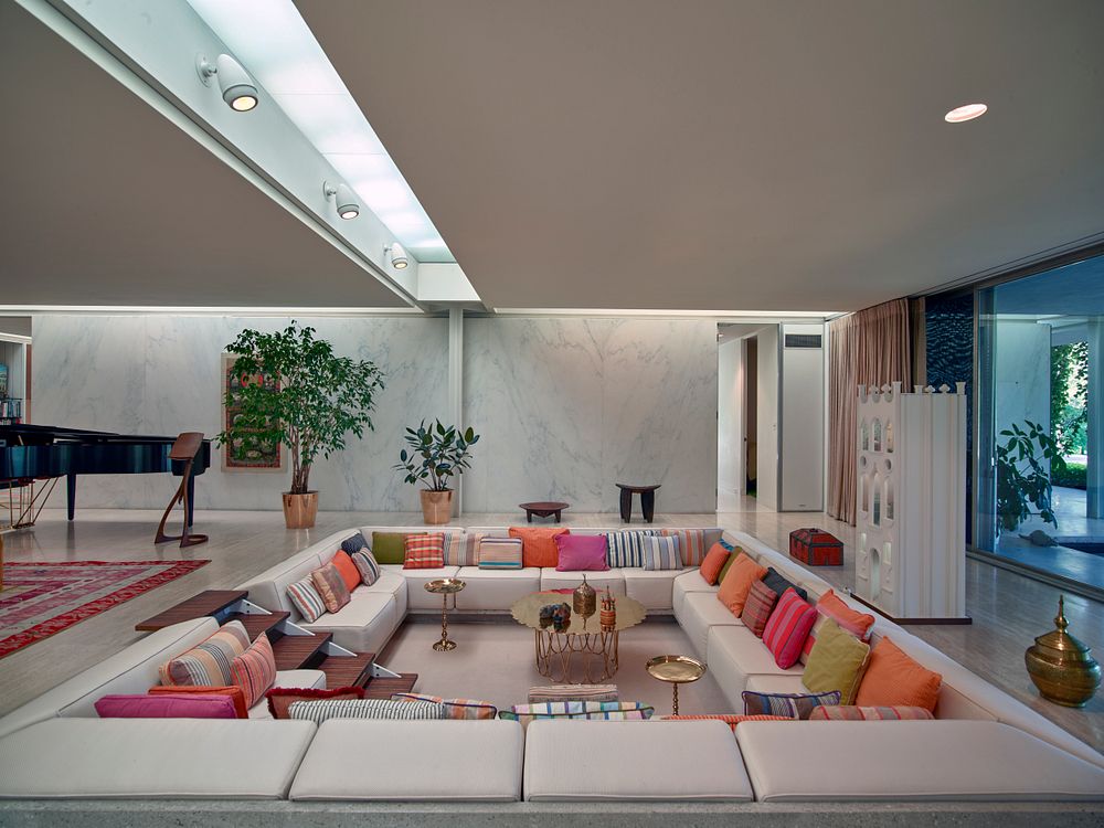 The recessed "conversation pit," as the family called it, at the Miller House, considered a modern-architecure gem designed…