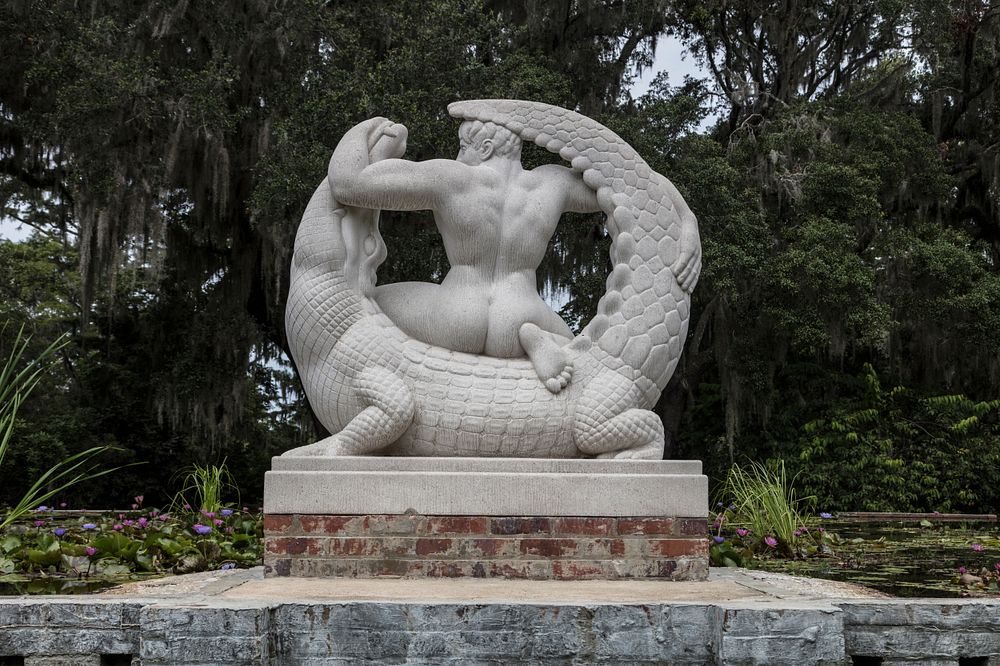 Nathaniel Choate's 1937 sculpture, "Alligator Bender," at Brookgreen Gardens, a vast complex of sculpture gardens, ecosystem…