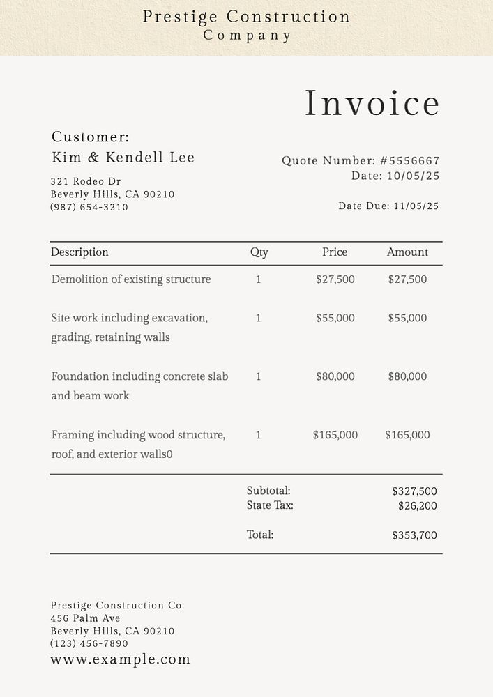 Construction invoice poster template, editable text and design