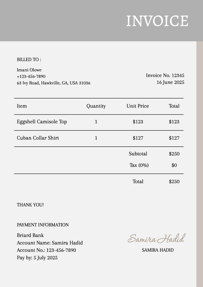 Shopping invoice template, finance & accounting design