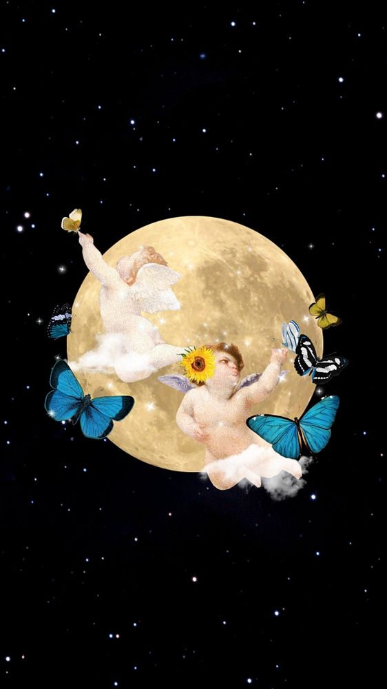 Cherubs dreamy moon iPhone wallpaper editable design