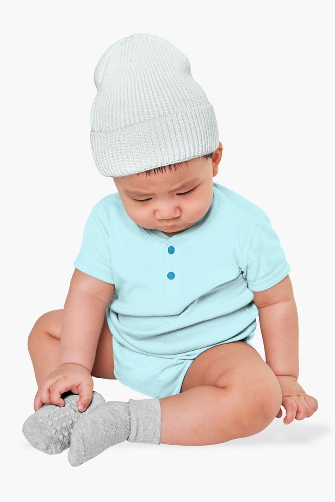 Baby romper & beanie mockup, editable kid's apparel design