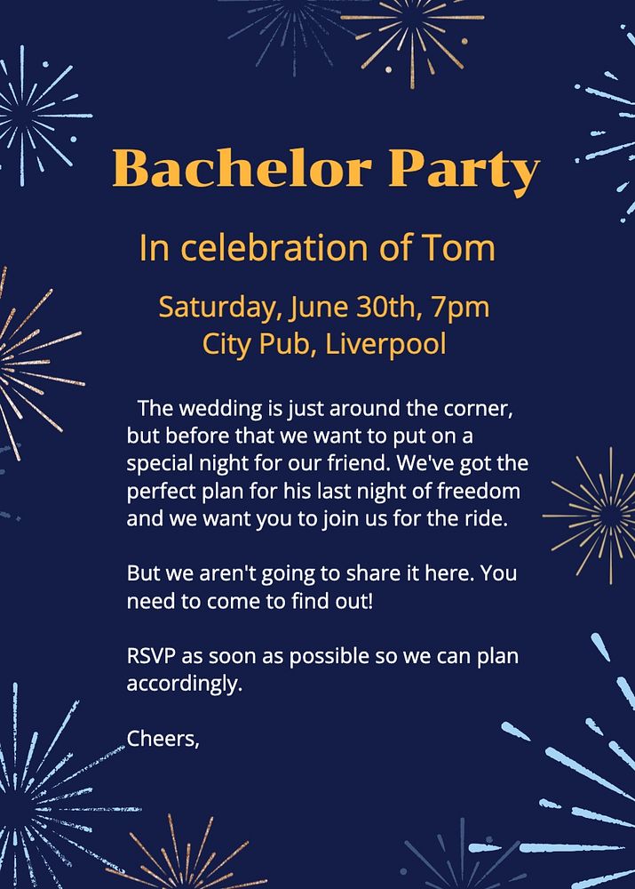 Bachelor party invitation template, editable text