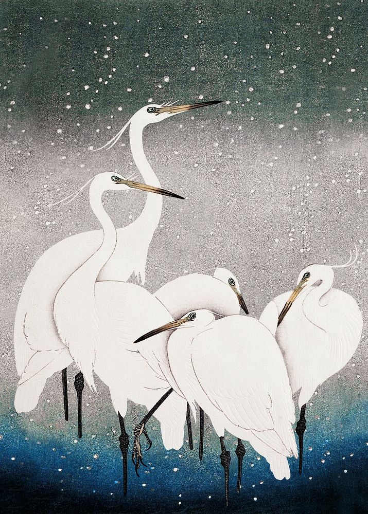 Ohara Koson's editable Group of Egrets. Original from The Rijksmuseum. Remastered by rawpixel.