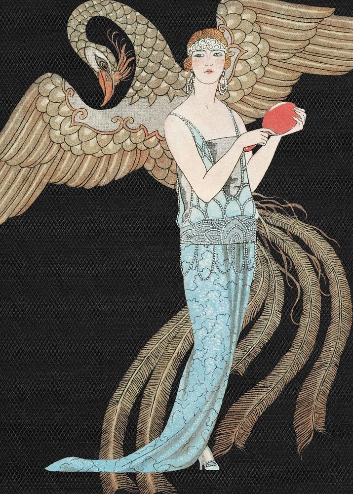 Editable Sortilèges: Evening dress, de Beer, fashion illustration by George Barbier. Original from The Rijksmuseum.…