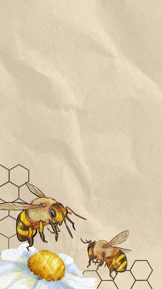 Wrinkled paper textured iPhone wallpaper, bees border, editable design