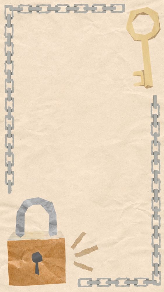 Lock and key iPhone wallpaper, paper textured, editable design