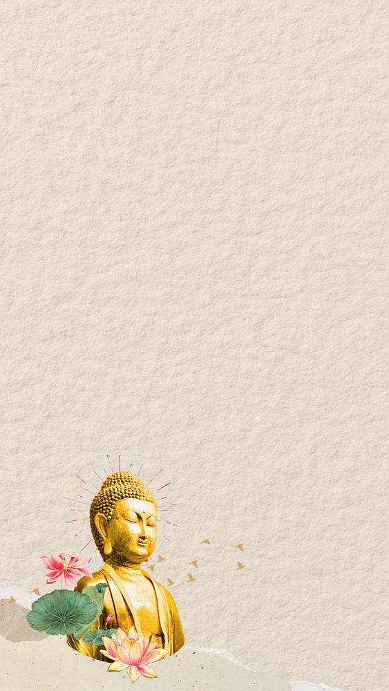 Beige paper textured iPhone wallpaper, Buddha statue border, editable design