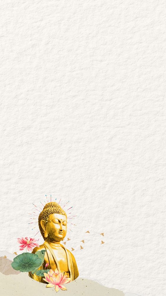 Beige paper textured iPhone wallpaper, Buddha statue border, editable design