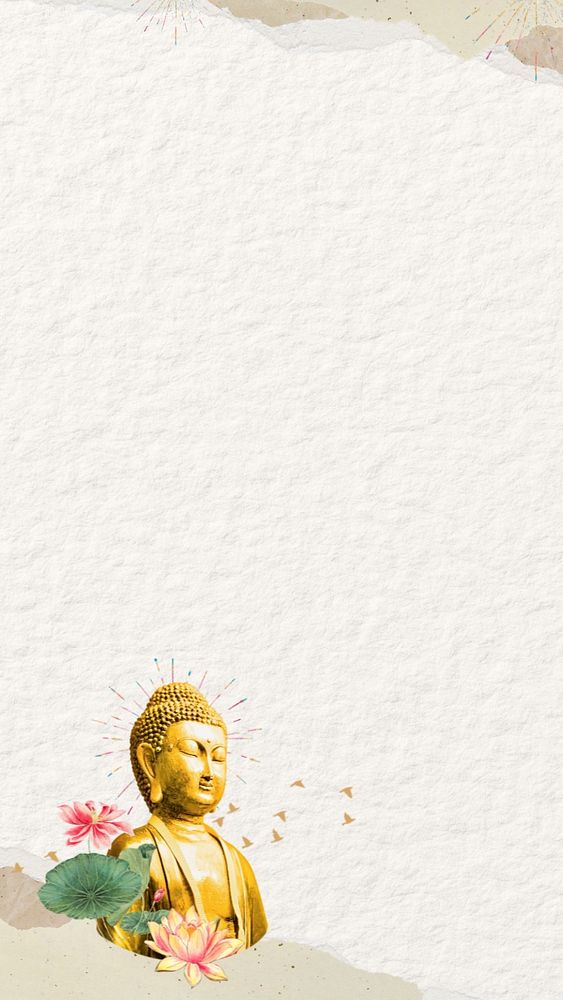 Beige paper textured iPhone wallpaper, Buddha statue border, editable design