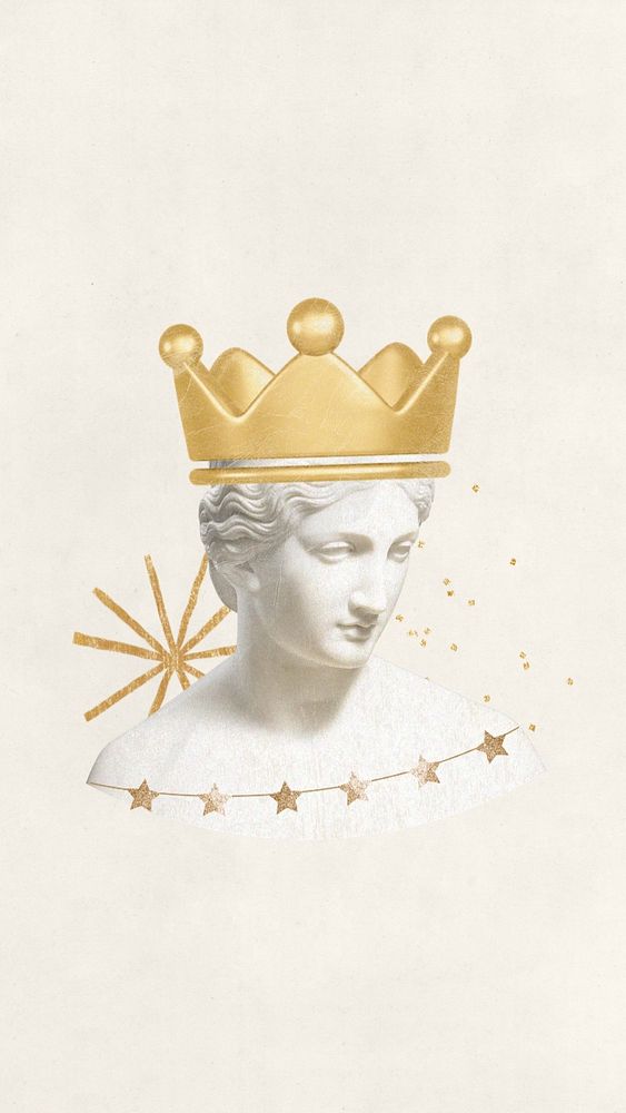 Greek Goddess queen statue iPhone wallpaper, creative remix, editable design