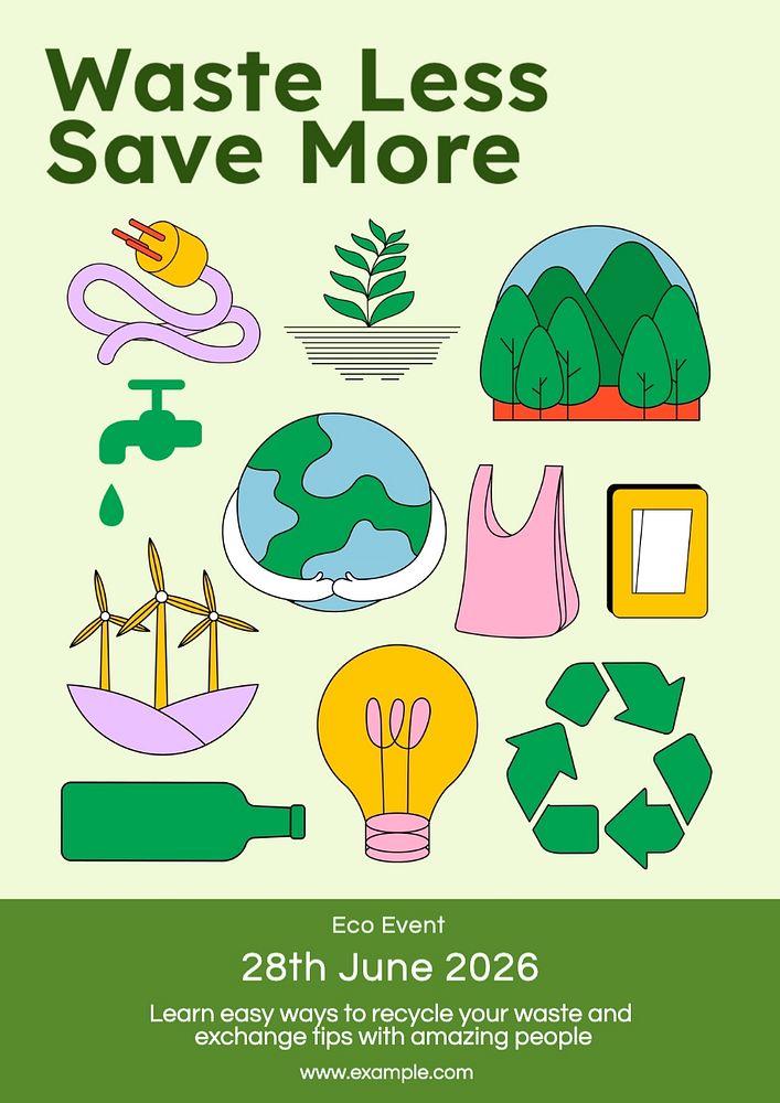 Recycle waste poster template, editable text and design