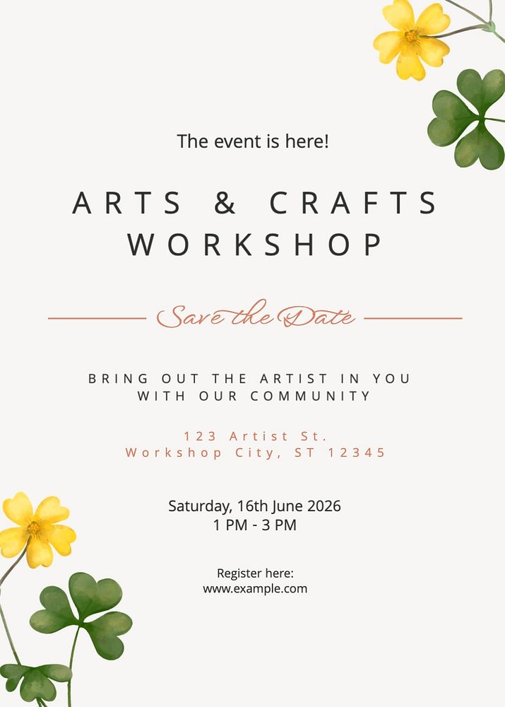 Workshop event template, editable text