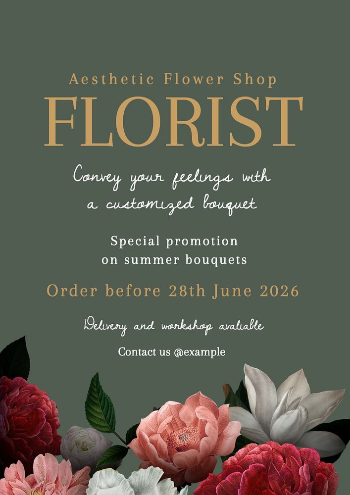 Florist poster template, editable text and design