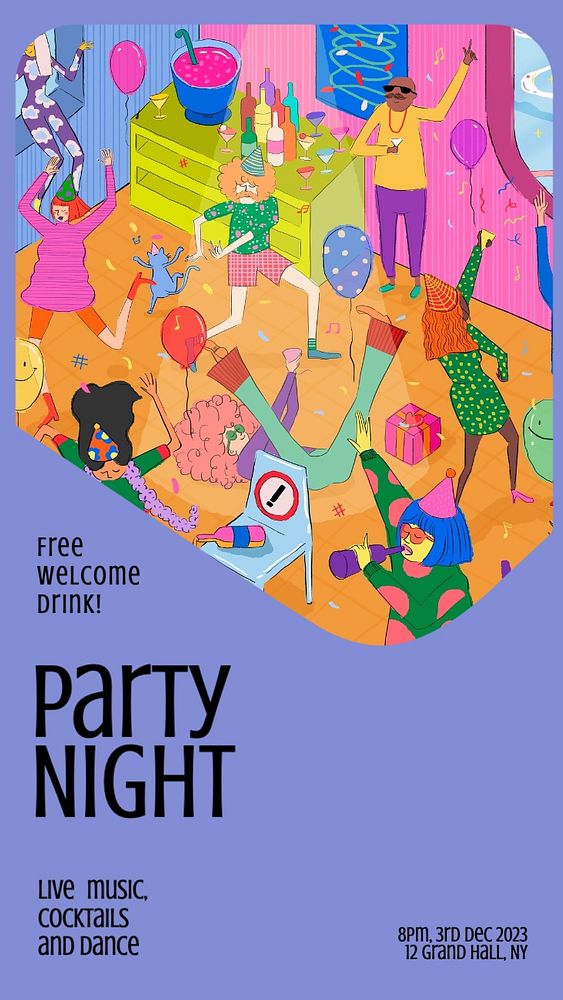 Party night Instagram post template, editable text