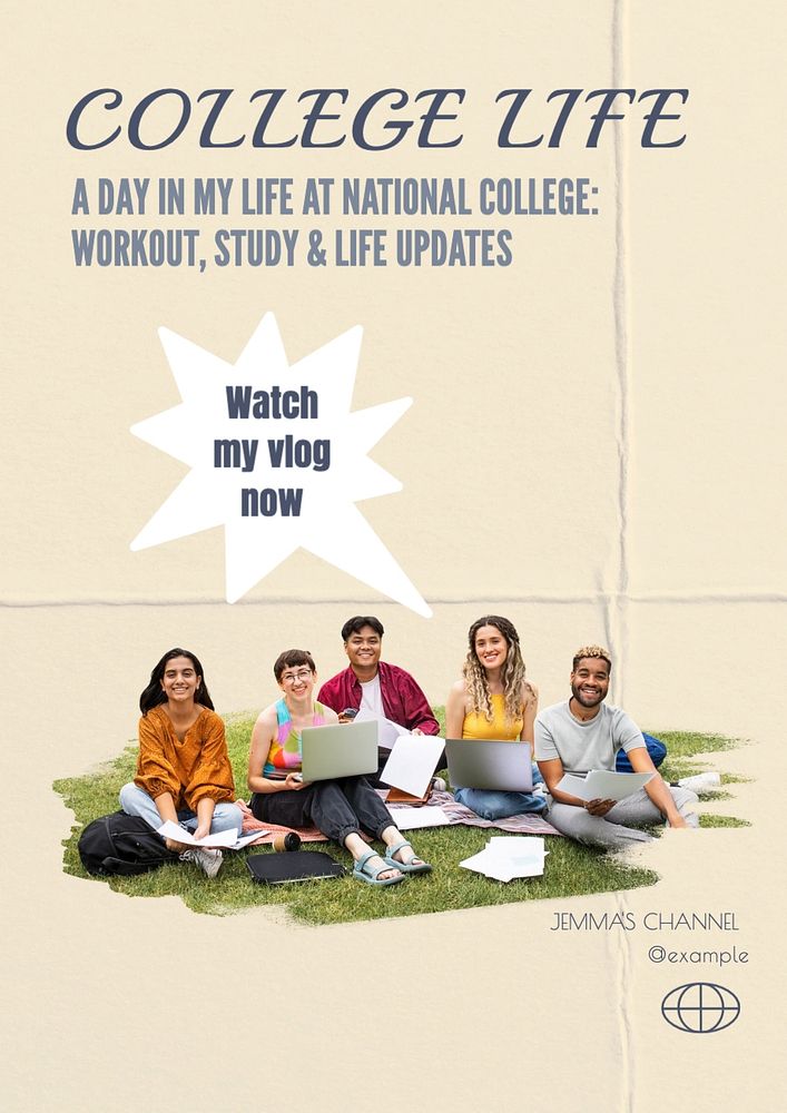 College life vlog poster template, editable text and design