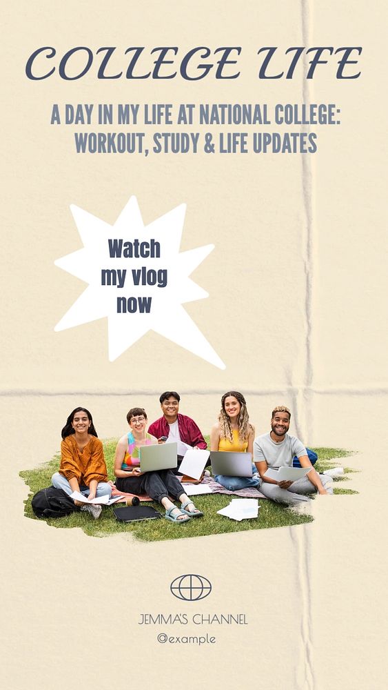 College life vlog Facebook story template, editable design