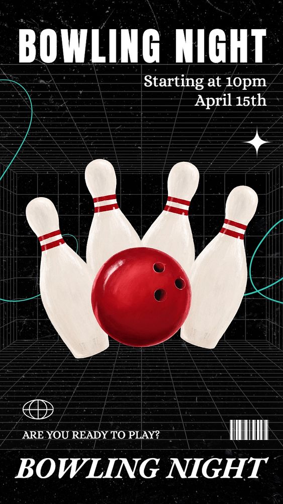 Bowling night Facebook story template, editable design