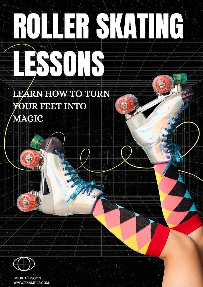 Roller skating lessons poster template, editable text and design