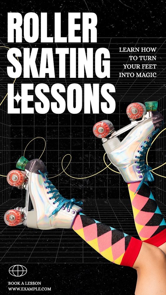 Roller skating lessons Facebook story template, editable design