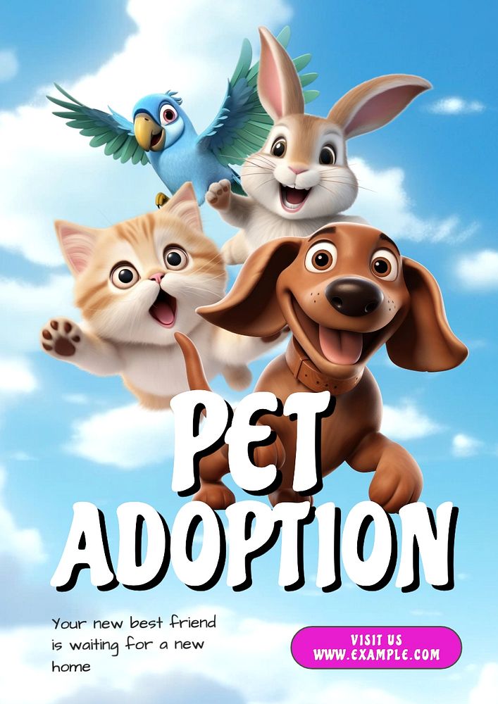 Pet adoption poster template, editable text and design