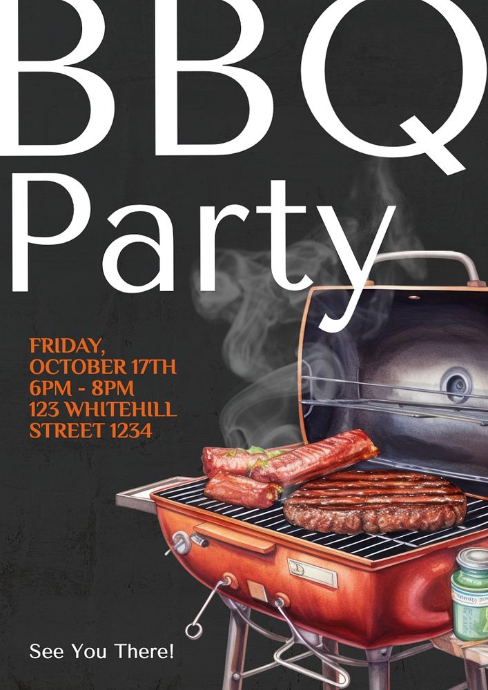 Bbq party poster template, editable text and design