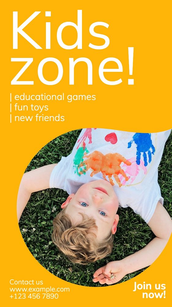 Kids zone  Instagram story template, editable text