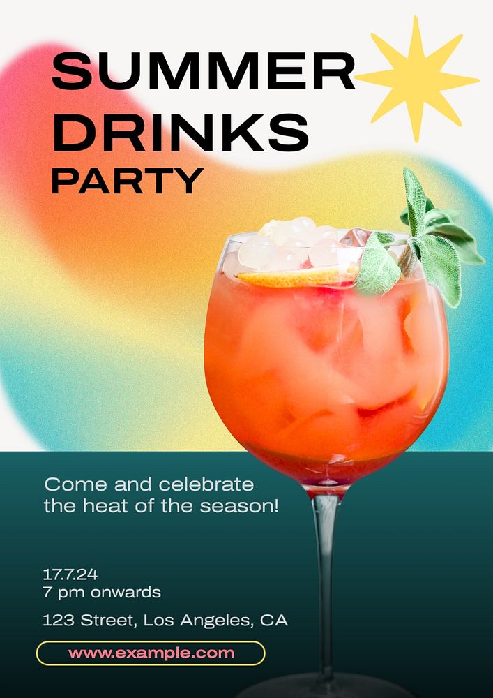 Summer drinks party  poster template, editable text and design