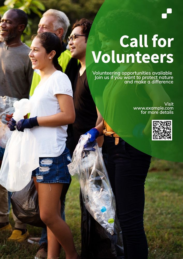 Call for volunteers  poster template, editable text and design