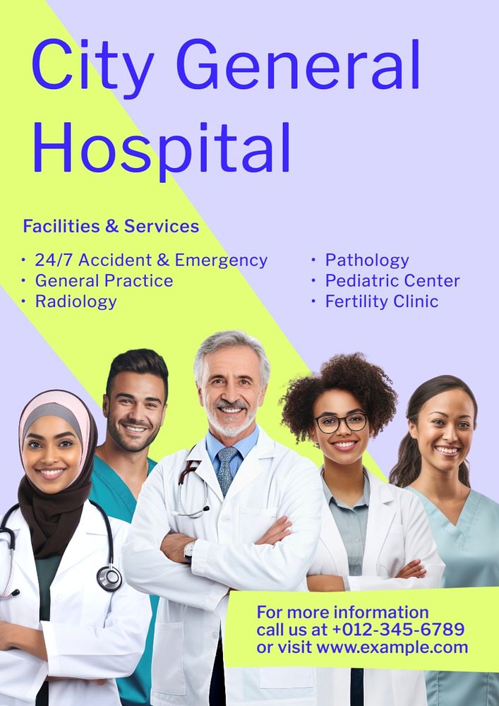 Hospital services poster template, editable text and design