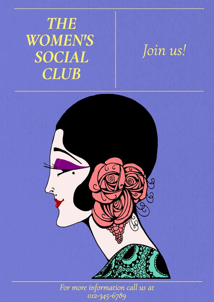 Women's social club  poster template, editable text and design