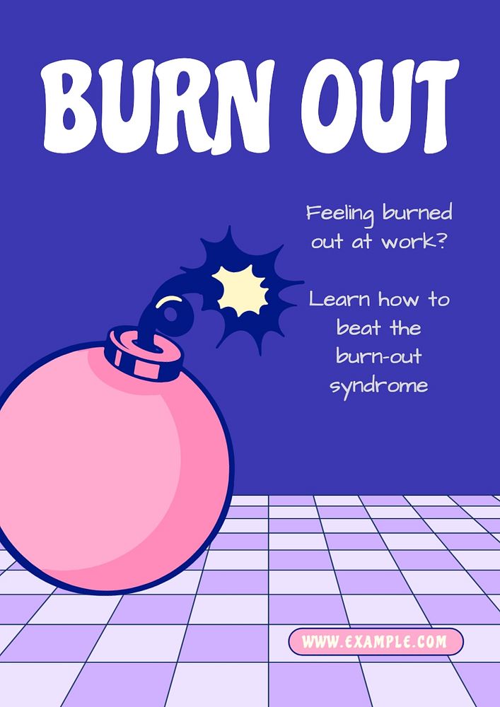 Burnout & stress poster template, editable text and design