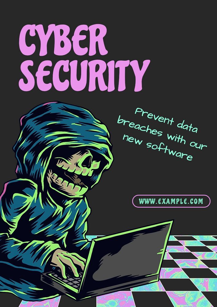 Cyber security poster template, editable text and design