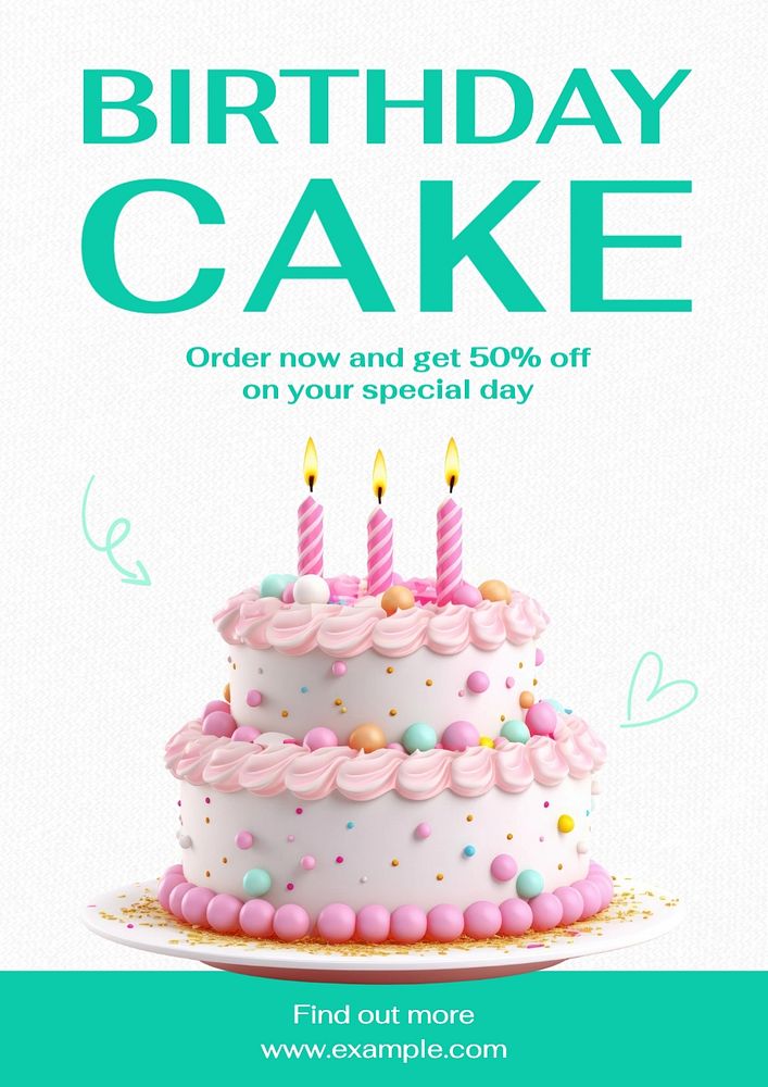 Birthday cake poster template, editable text and design